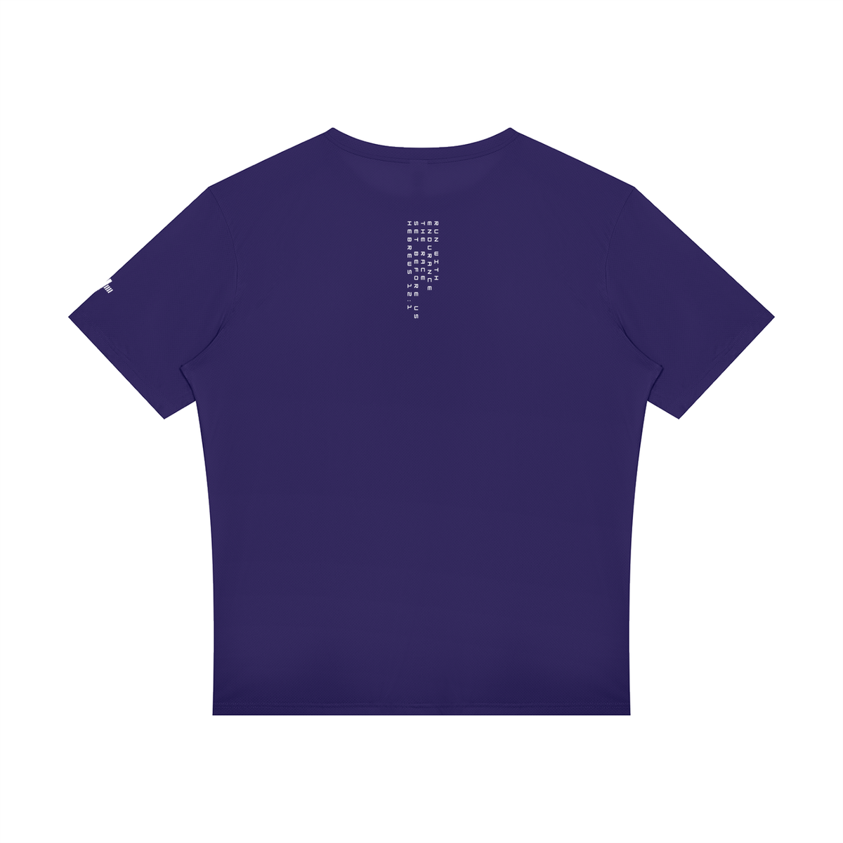 Raglan Reflective Tee in deep purple, back view with small print below the collar