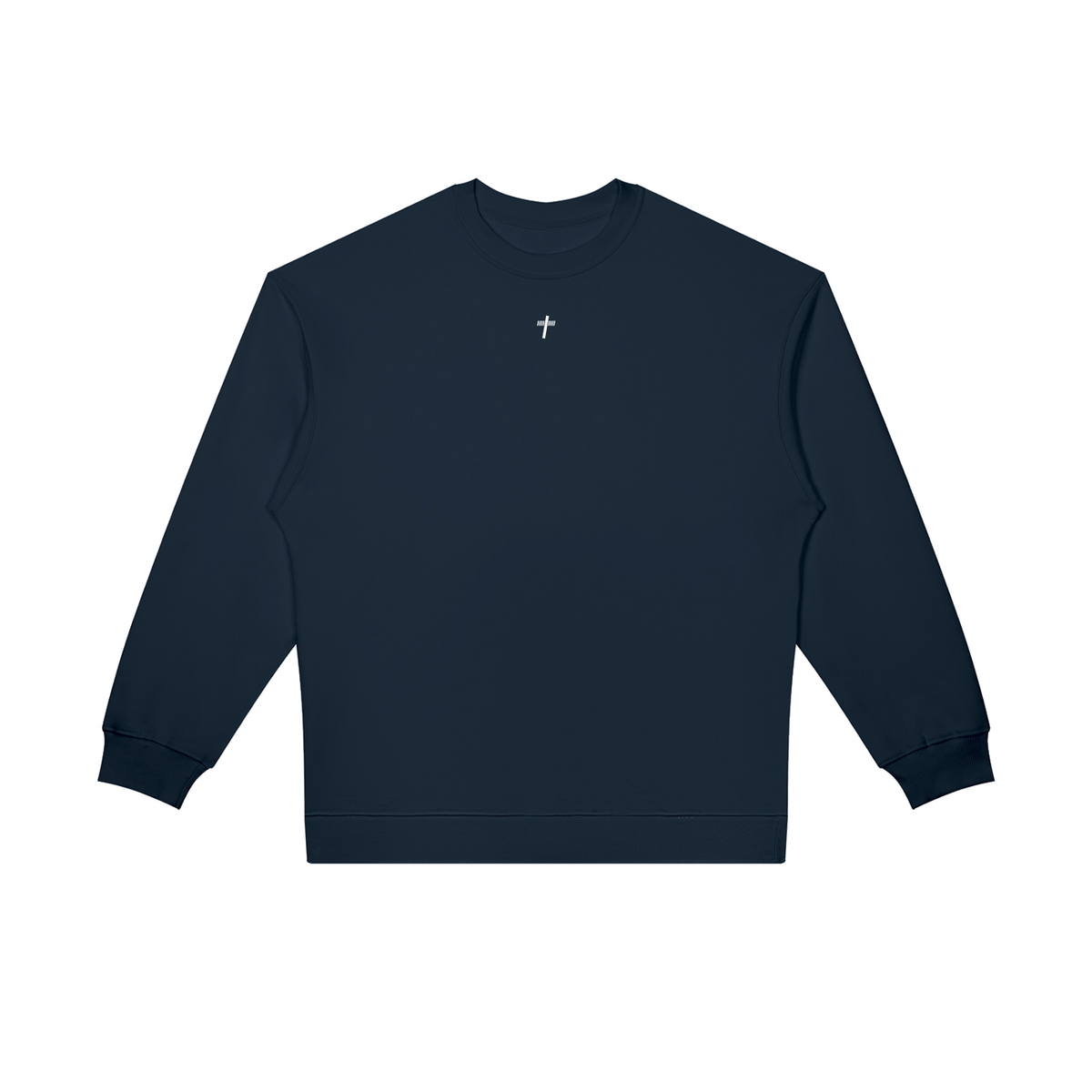 Oversized Crewneck Sweatshirt in navy blue, front view with small Reborn chest logo