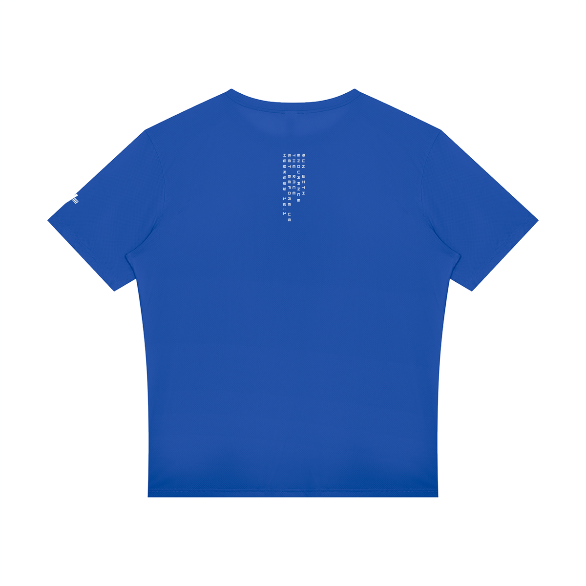 Raglan Reflective Tee in royal blue, back view with small print below the collar