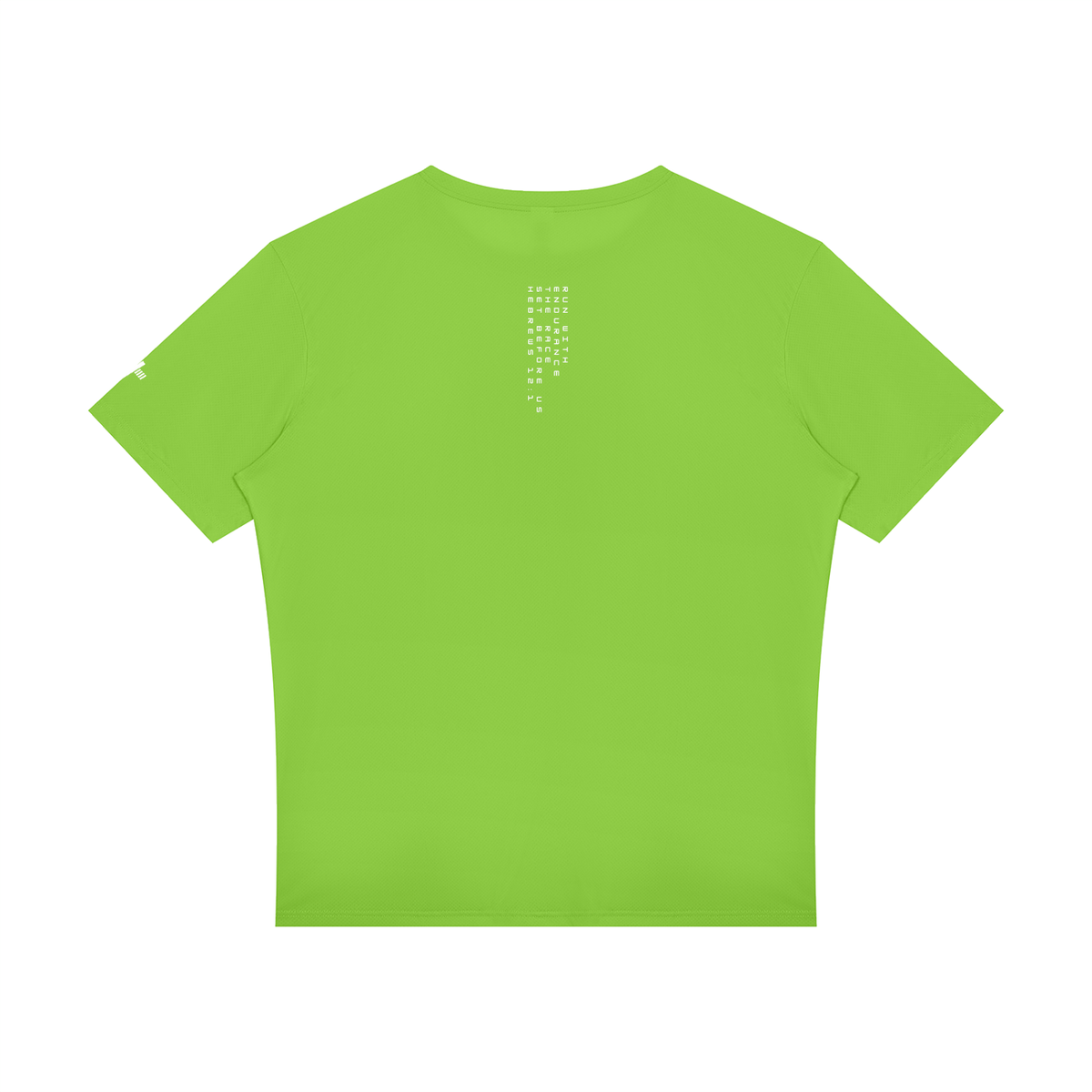 Raglan Reflective Tee in lime green, back view with small print below the collar