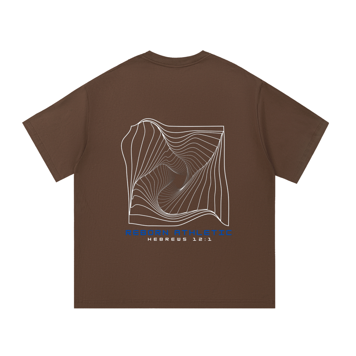 Essential Tee V5 oversized t-shirt in coffee brown, back view with large abstract line-art graphic