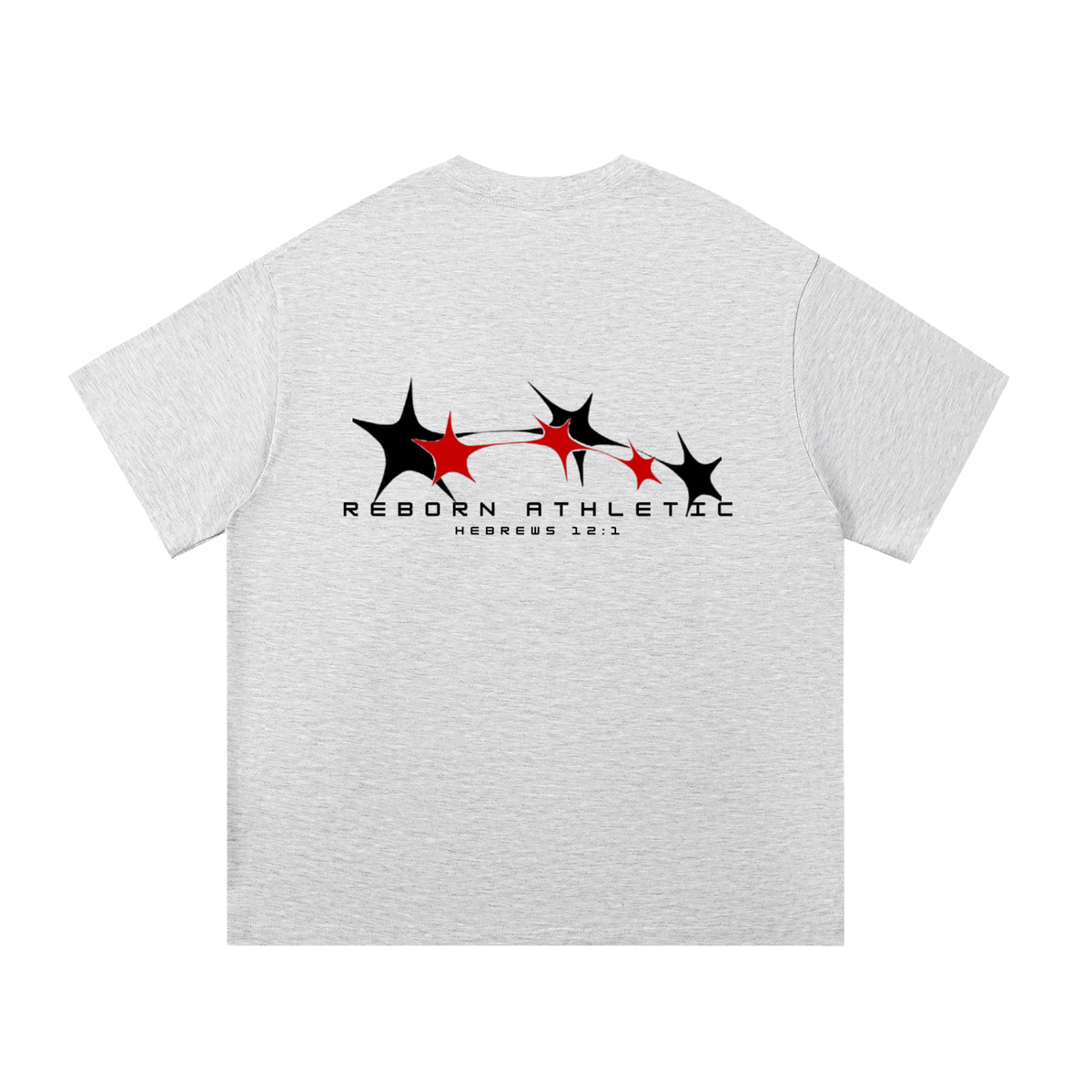 Essential Tee V1 oversized t-shirt in white grey, back view with three-star Reborn Athletic graphic