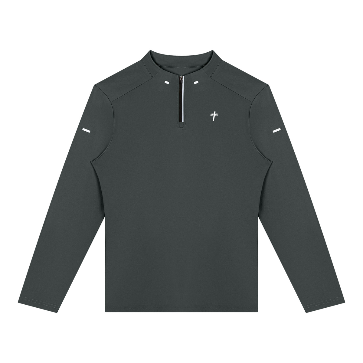 Performance Training Quarter Zip in dark grey, front view with stand collar, half zip and small cross logo