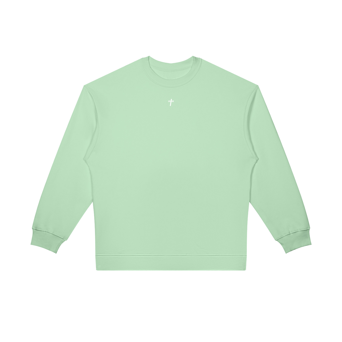 Oversized Crewneck Sweatshirt in light green, front view with small Reborn chest logo