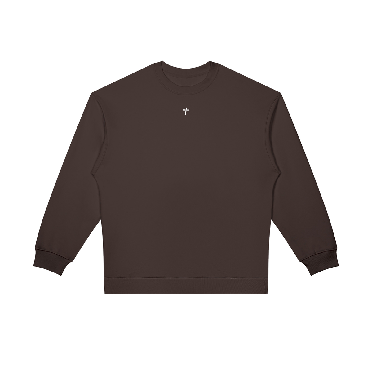 Oversized Crewneck Sweatshirt in dark brown, front view with small Reborn chest logo