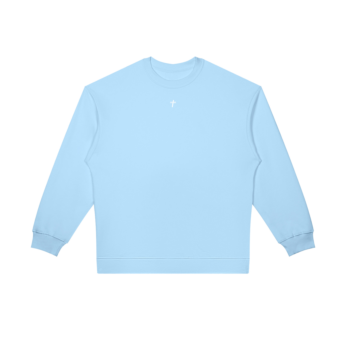 Oversized Crewneck Sweatshirt in light blue, front view with small Reborn chest logo