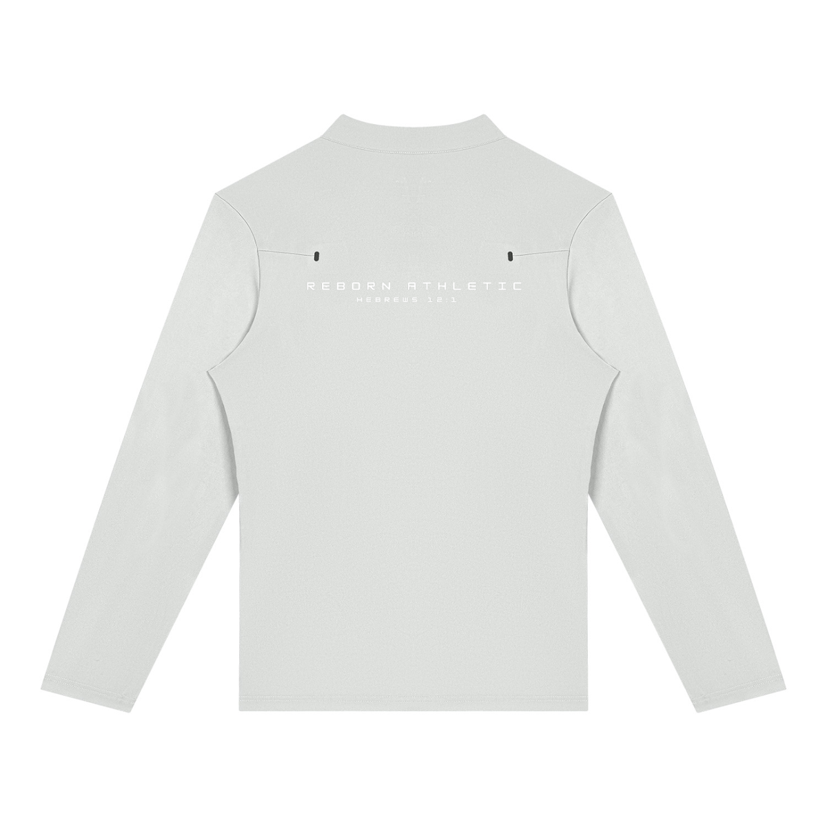 Performance Training Quarter Zip in grey, back view with Reborn Athletic print across the shoulders