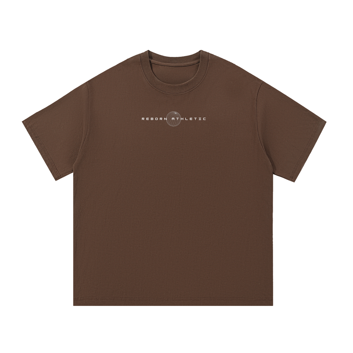 Essential Tee V5 oversized t-shirt in coffee brown, front view with small Reborn Athletic chest text