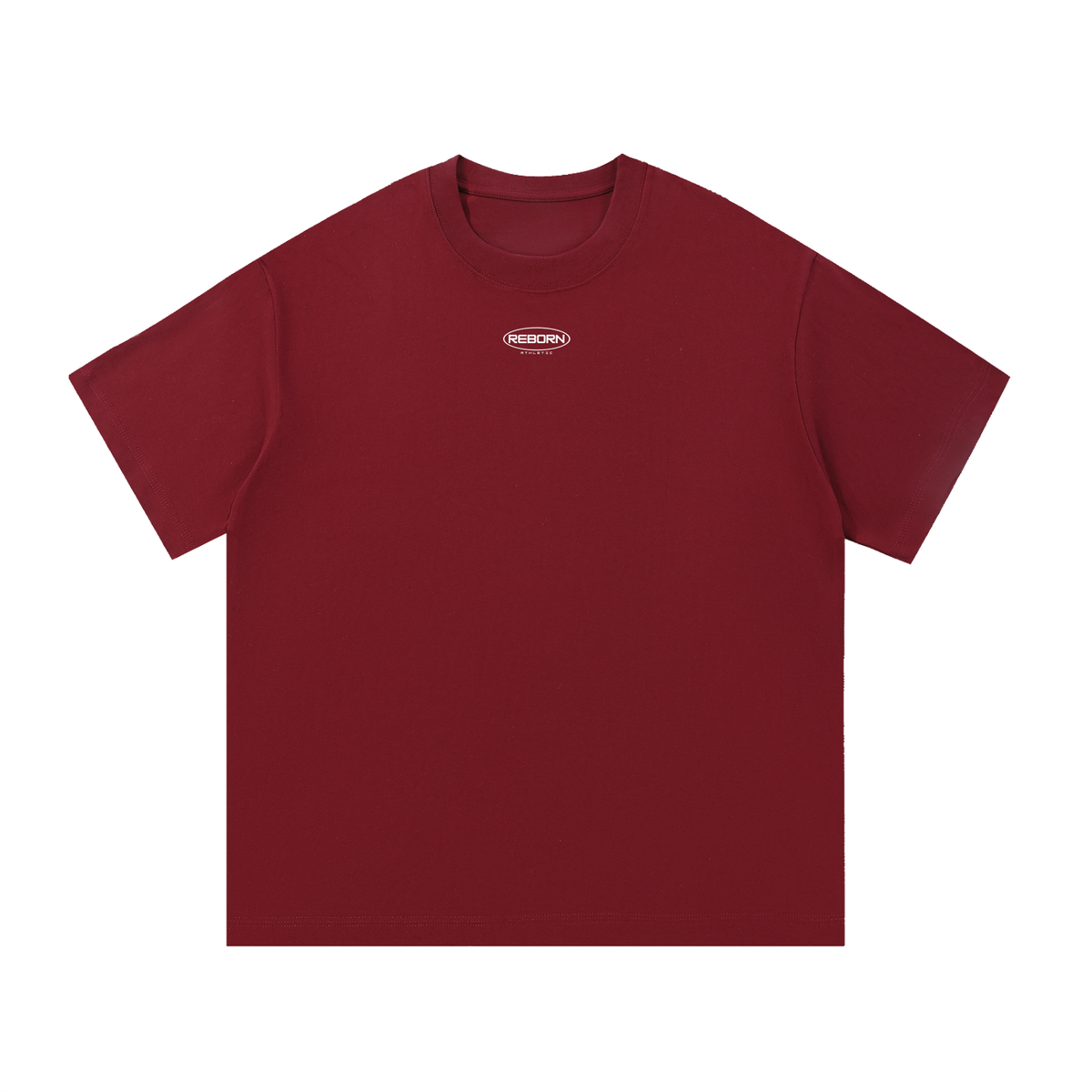 Essential Tee V4 oversized t-shirt in wine red, front view with small Reborn chest logo