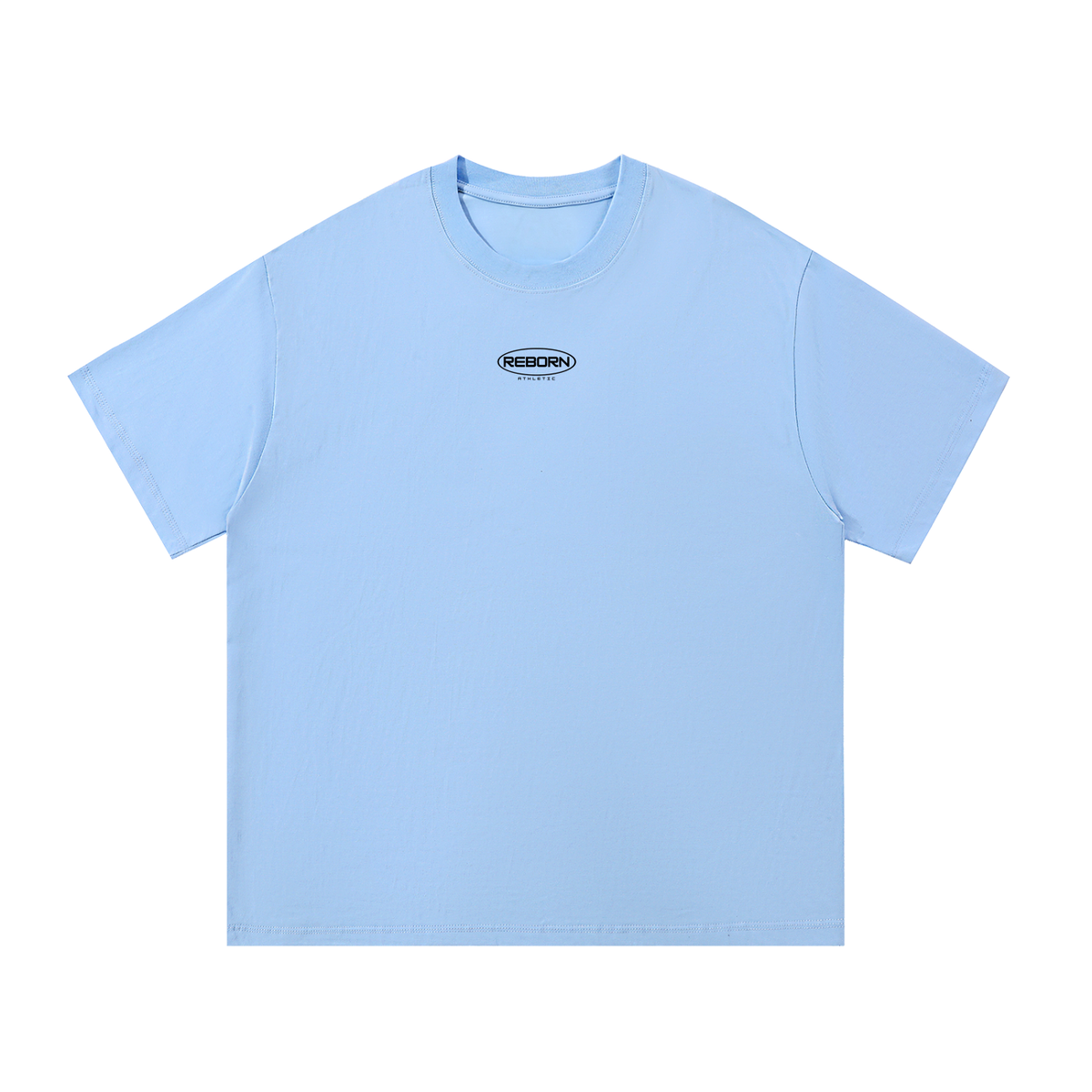 Essential Tee V1 oversized t-shirt in blue, front view with small Reborn chest logo