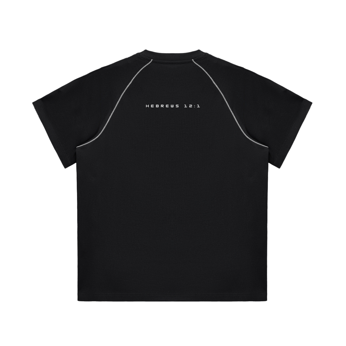 Striped Contrast Stitch Tee in black, back view with contrast stitching