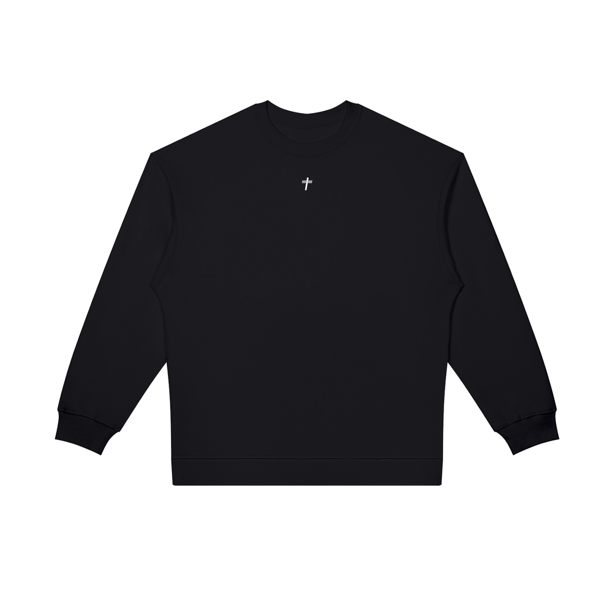 Oversized Crewneck Sweatshirt in black, front view with small Reborn chest logo