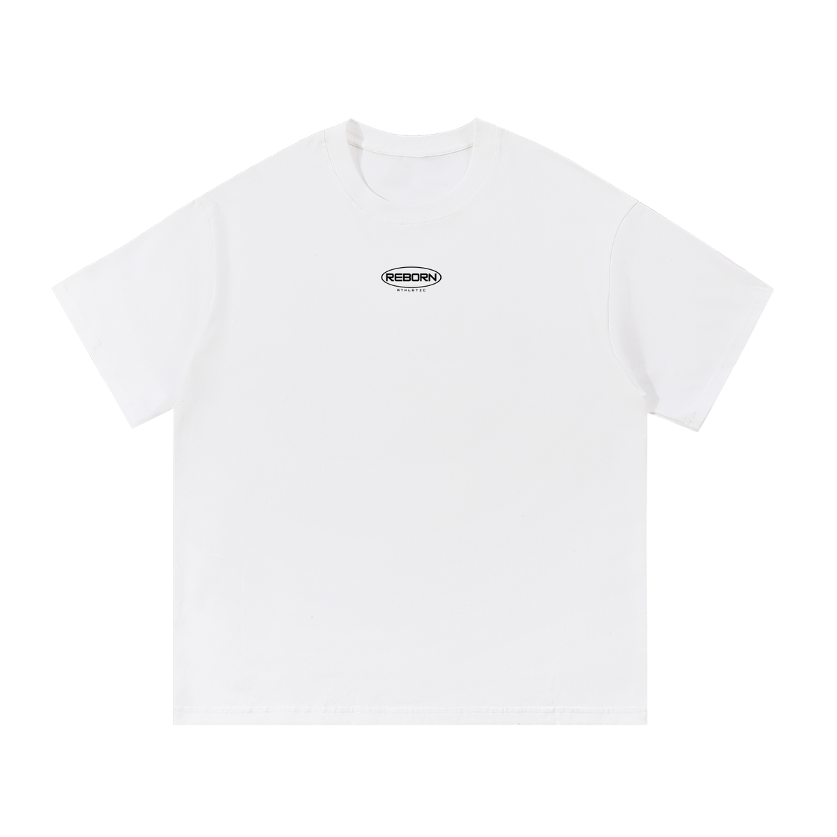 Essential Tee V1 oversized t-shirt in white, front view with small Reborn chest logo