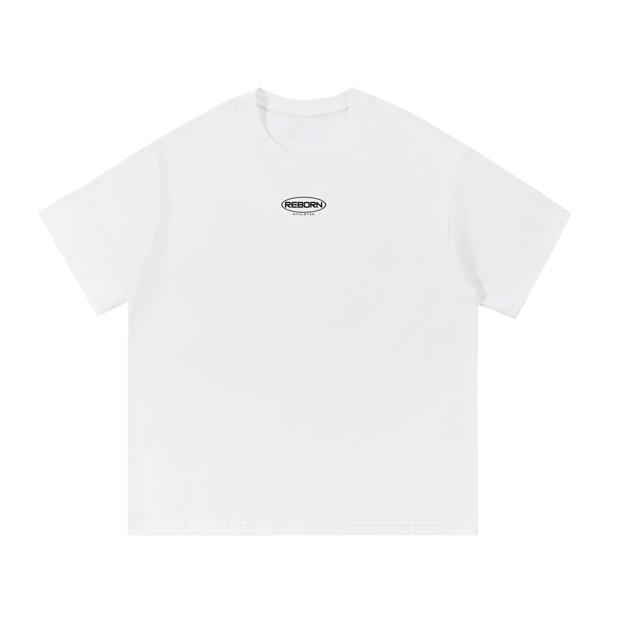 Essential Tee V1 oversized t-shirt in white, front view with small Reborn chest logo