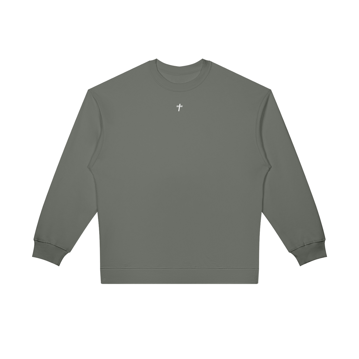 Oversized Crewneck Sweatshirt in grey, front view with small Reborn chest logo