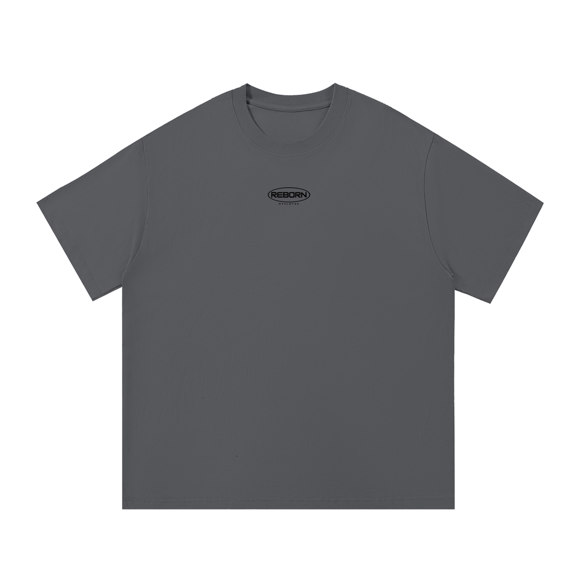 Essential Tee V1 oversized t-shirt in dark grey, front view with small Reborn chest logo