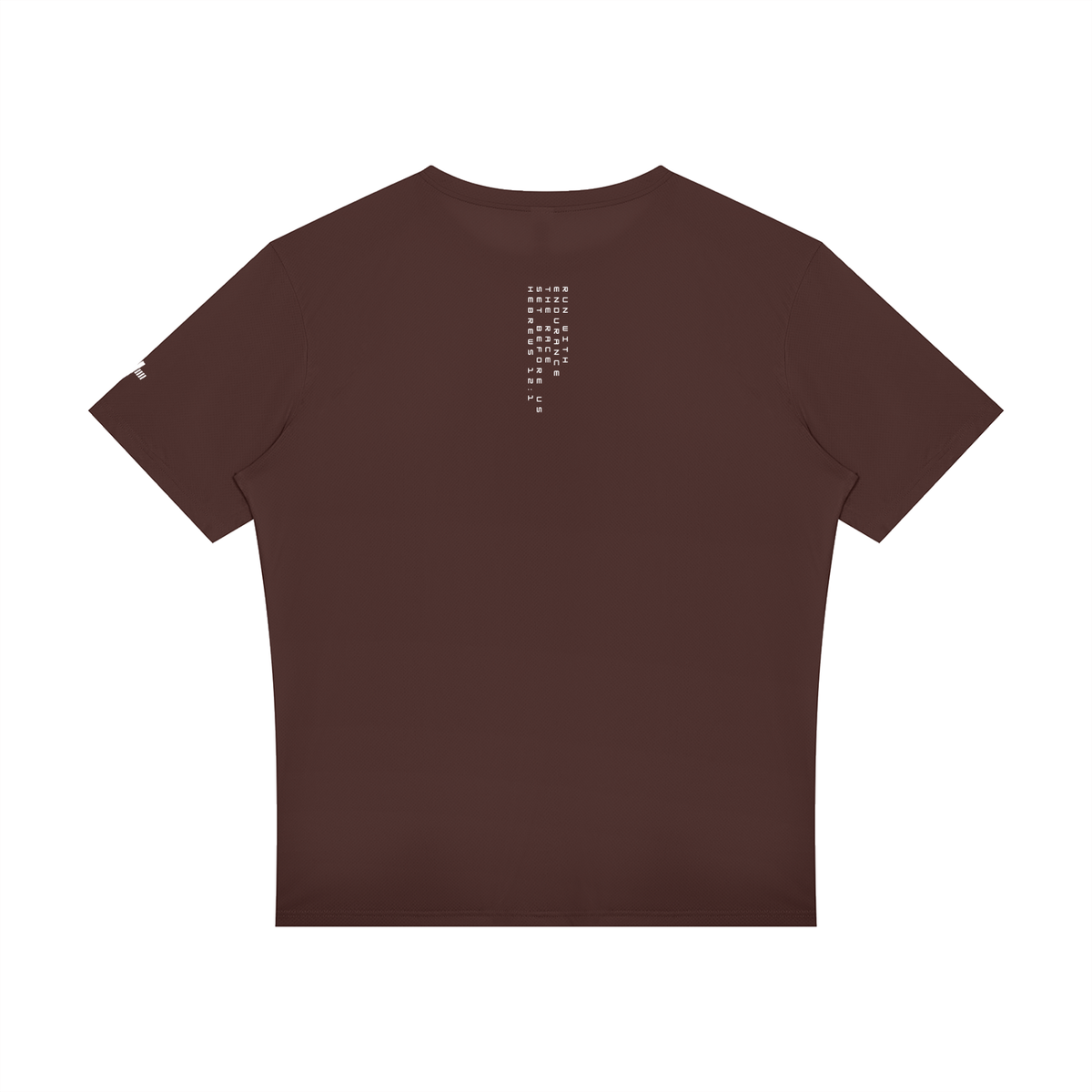Raglan Reflective Tee in brown, back view with small print below the collar